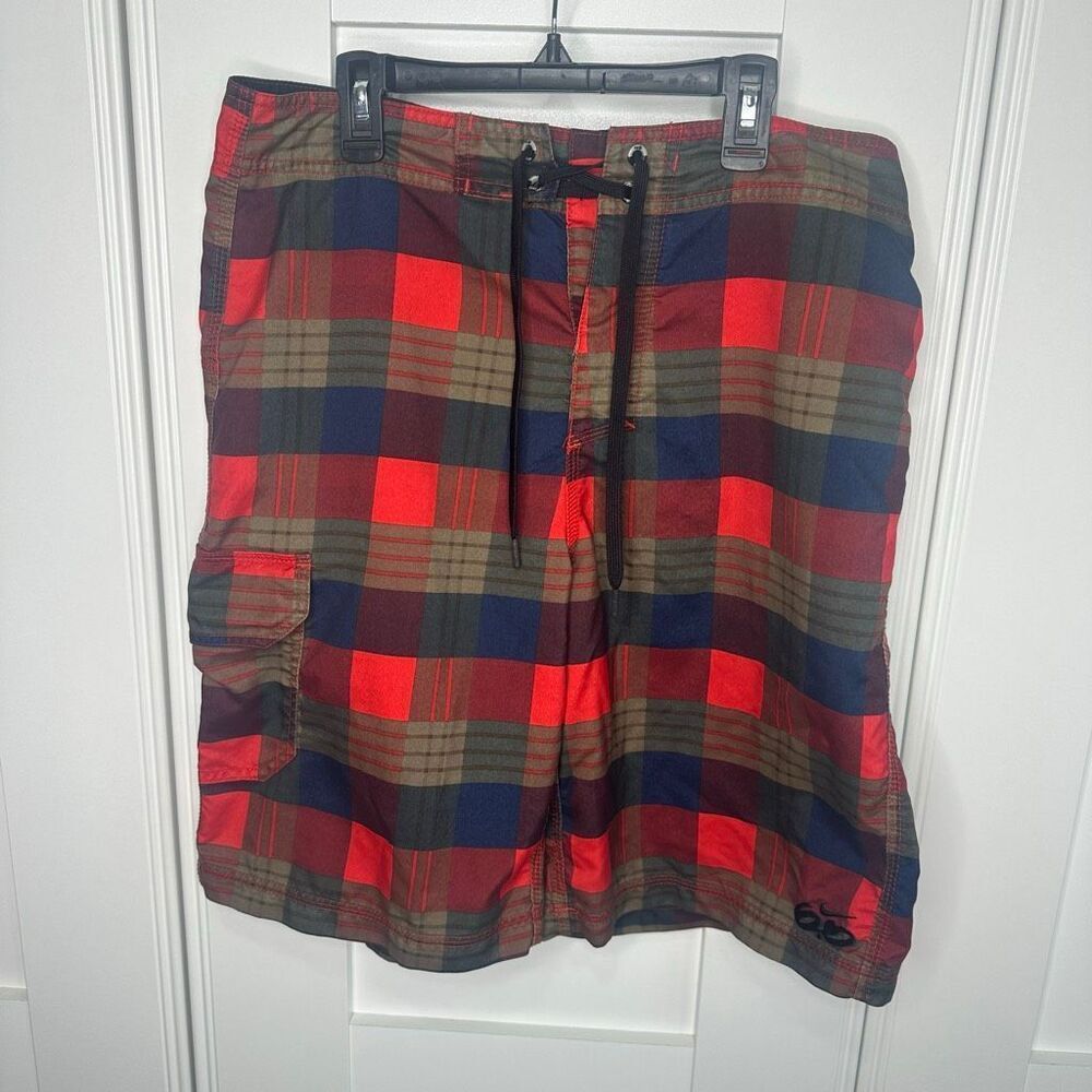 Nike Red Green Plaid Board Shorts for Men’s Swimming Medium (z1)